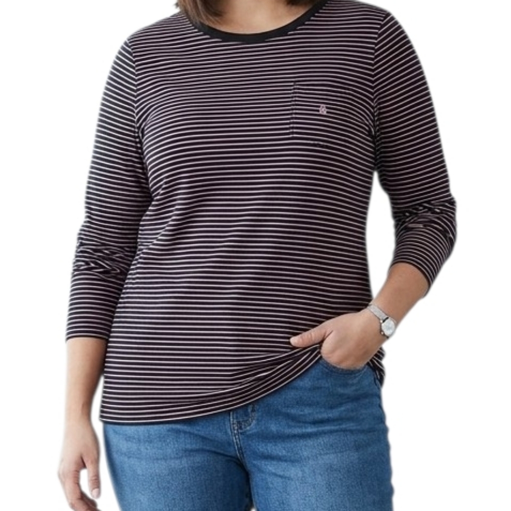 Lauren Ralph Lauren Black and Pink Striped Long Sleeve Shirt  Size 1x